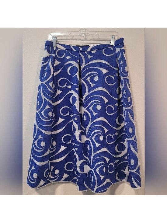BCBGMaxAzria Dresses & Skirts - BCBGMaxAzria Jezebel Blue and White Pleated A-Line Midi Skirt Sz 10